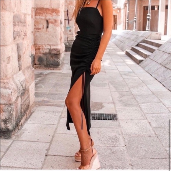 ZARA | NWT LONG DRAPED STRAPPY SEXY MAXI DRESS HIGH SLIT FORMAL GOWN PROM - Picture 7 of 13